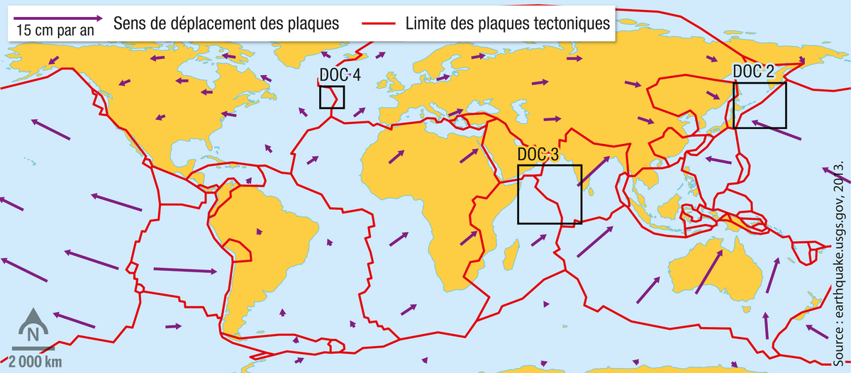 Les sens de déplacement des plaques tectoniques à partir des données GPS.