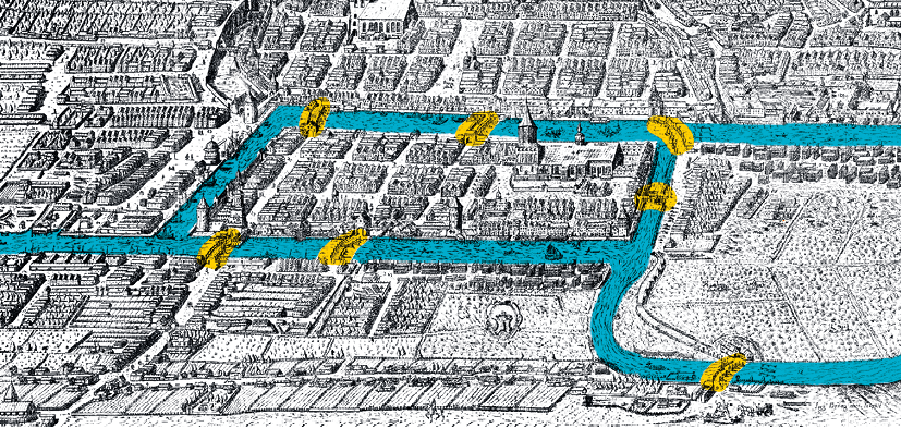 Maths Expertes - Histoire des mathématiques - Graphes et matrices - Plan de la ville de Königsberg en 1613