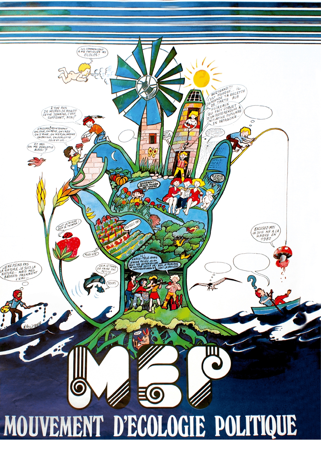 Affiche pour le Mouvement d'écologie politique qui fédère de nombreuses
associations environnementales, 1979.
