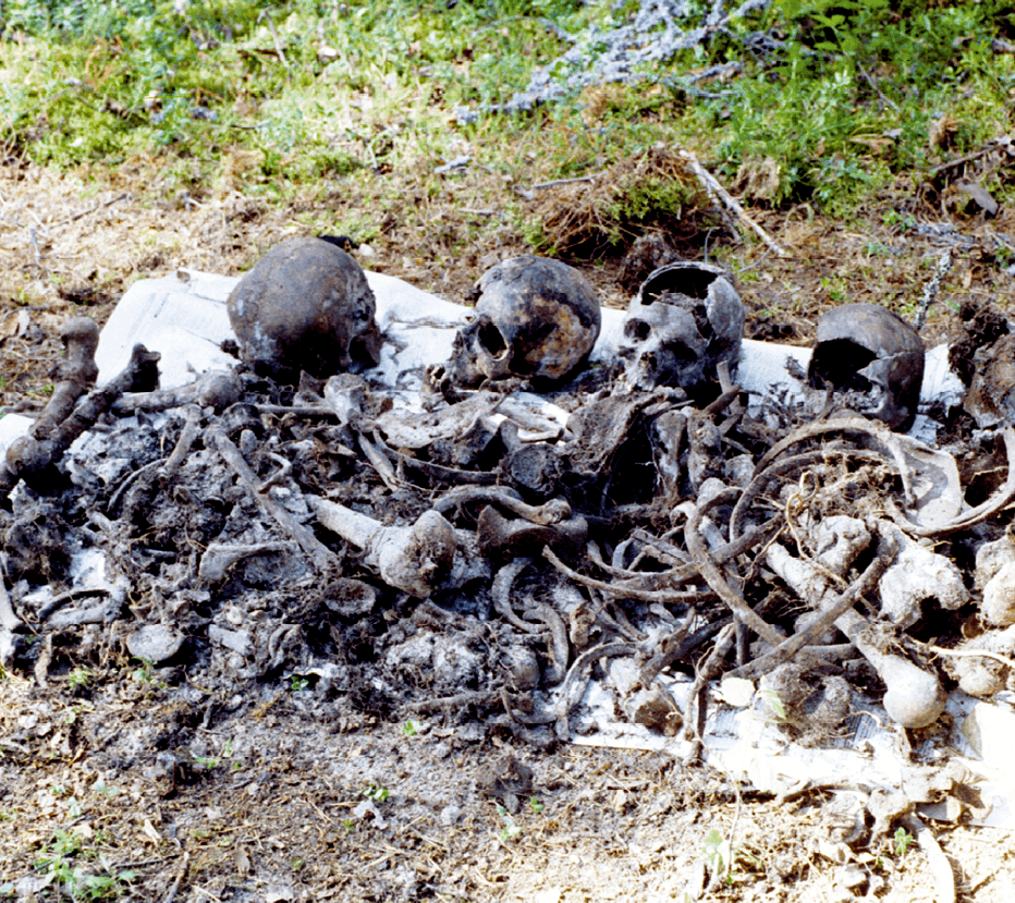 Découverte de fosses communes à Sandarmokh, 6 août 1997, photographie anonyme.