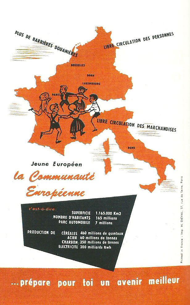 Affiche française imprimée à l'occasion de la signature des traités de Rome, 1957.