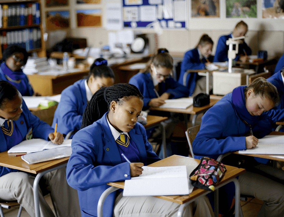 School children attend class at Waterstone College in Johannesburg, 2015