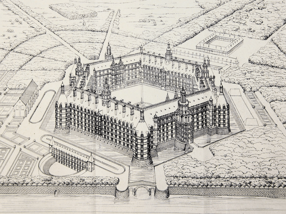 Restitution de l'abbaye de Thélème, dessin de Charles Lenormant, 1840