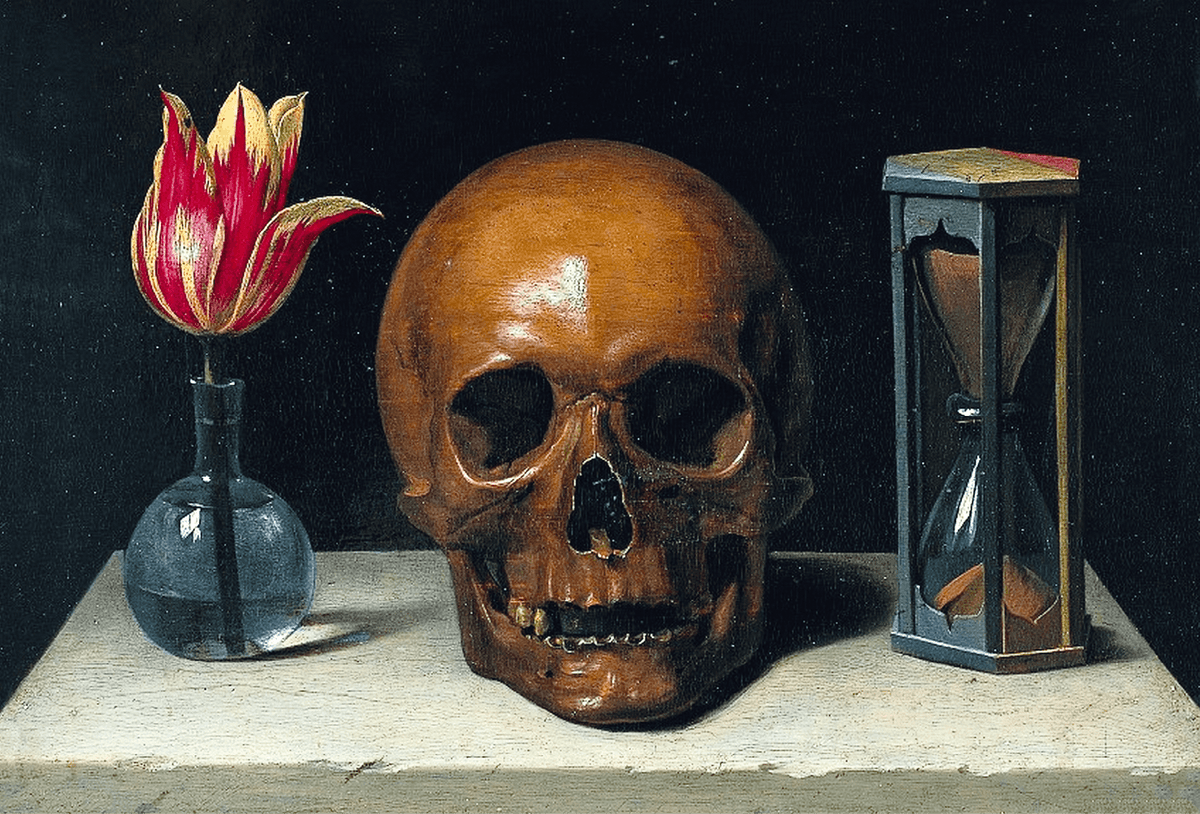 Philippe de Champaigne, Vanité, ou allégorie de la vie humaine, 1646, huile sur panneau, 28 × 37 cm (musée de Tessé).