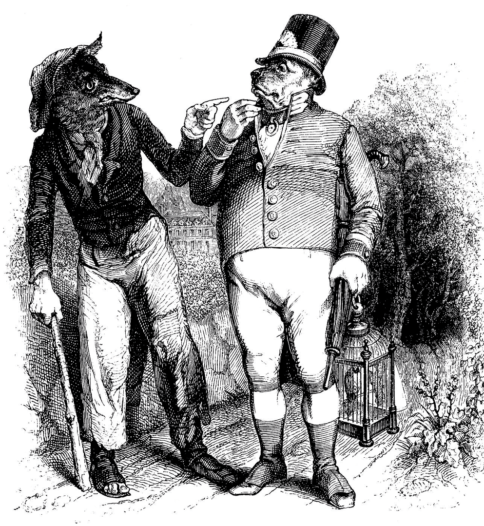 Jean-Jacques Grandville, Le Loup et le Chien, gravure, 1855.