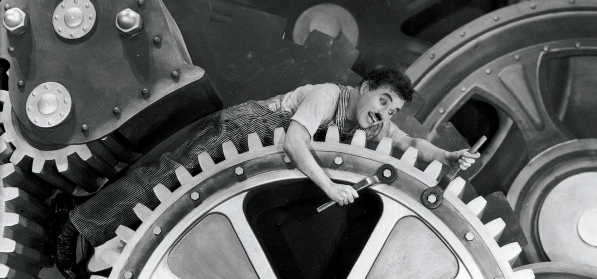 Image extraite du film Les temps modernes de Charlie Chaplin