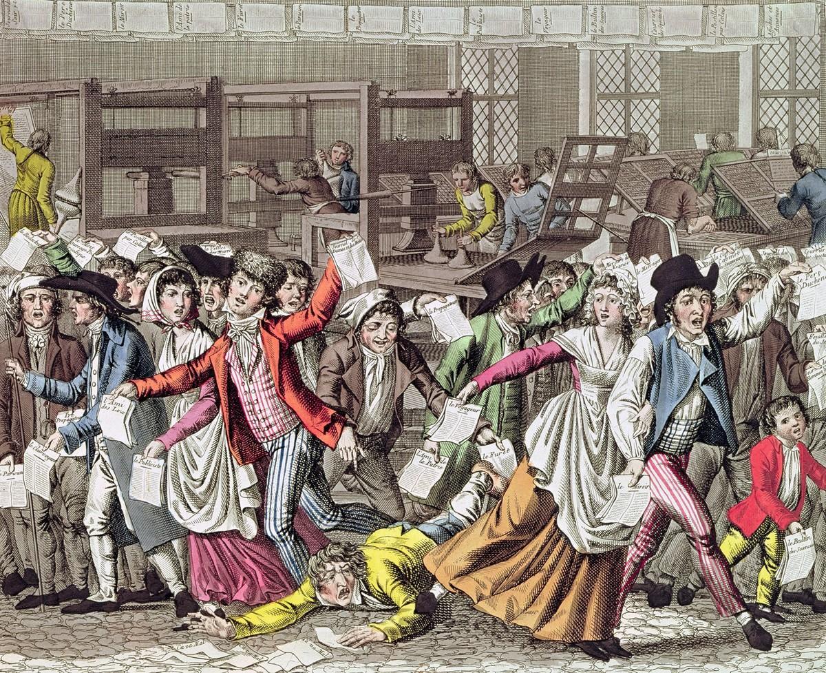 Anonyme, La Liberté de la presse sous la Révolution française, gravure coloriée, 1797, BnF, Paris.