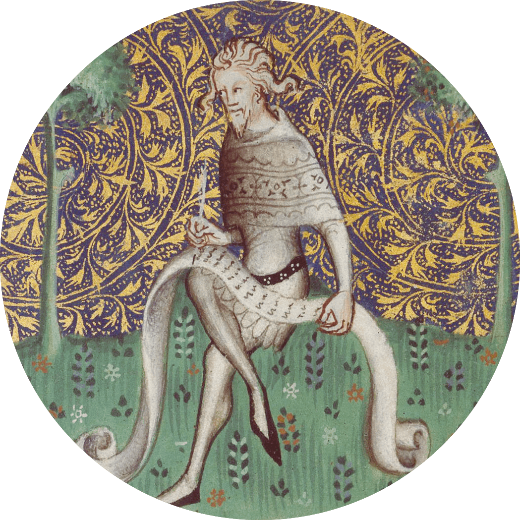 Parchemin Machaut ecrivant, XIVe siècle.