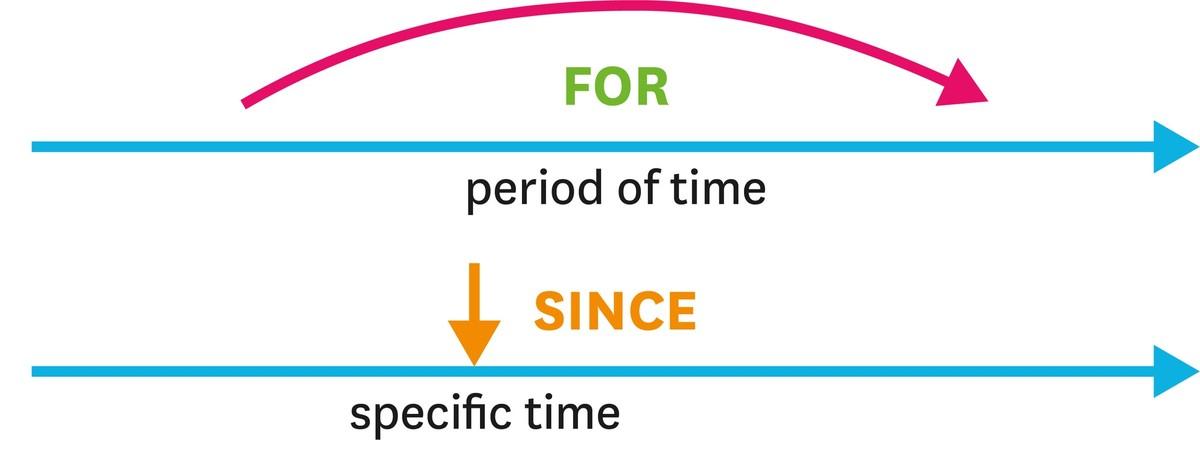 Schéma de for et since : for = period of time, since = specific time