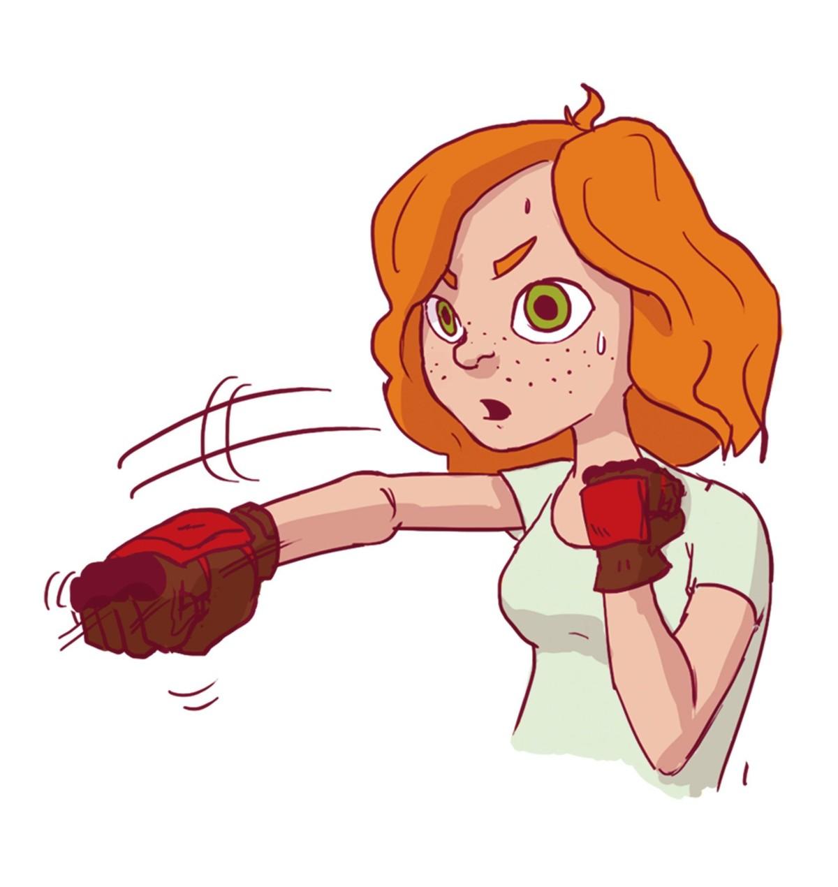 Illustration d'une jeune fille donnant des coups.