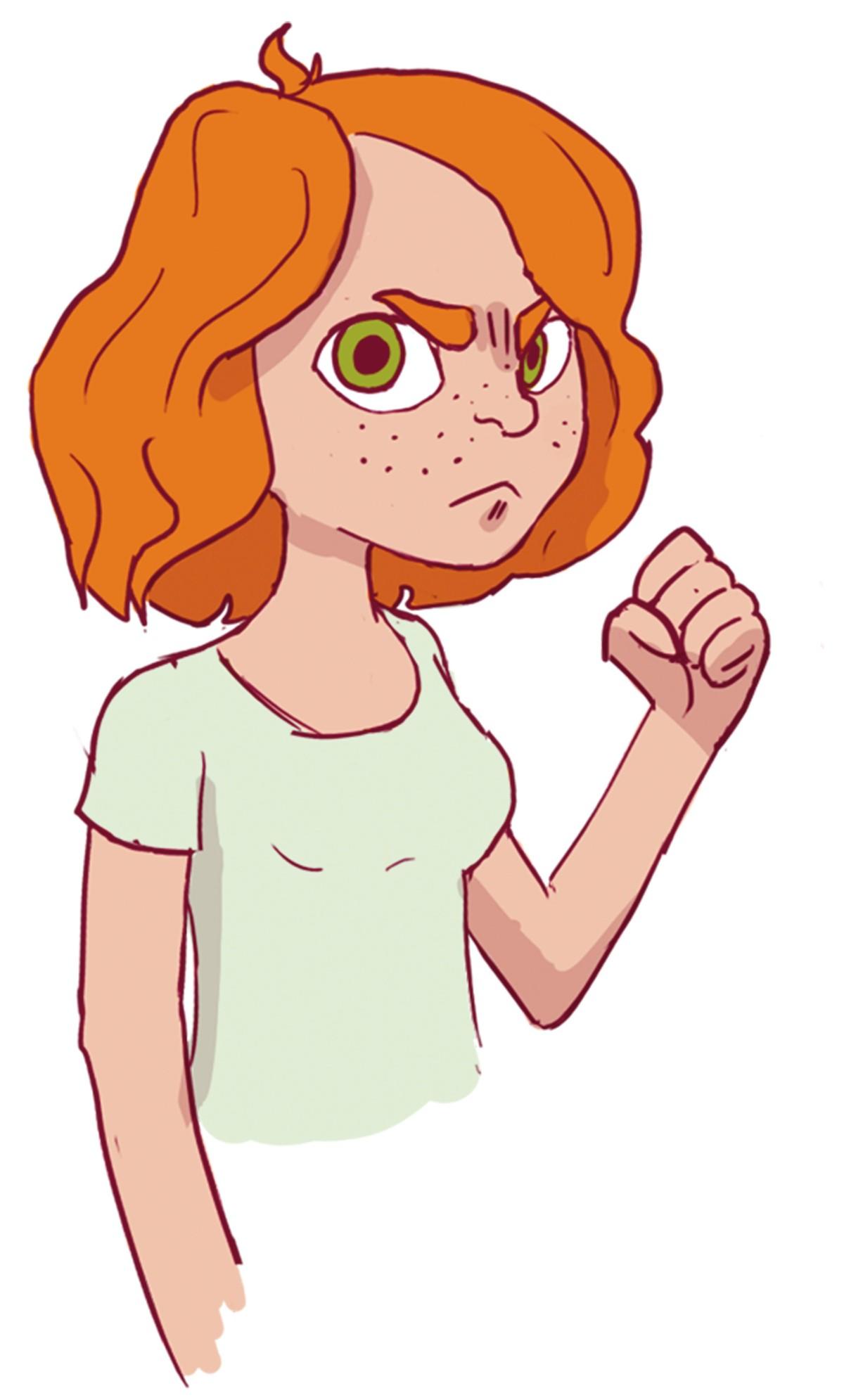 Illustration d'une jeune fille serrant le poing et fronçant les sourcils.