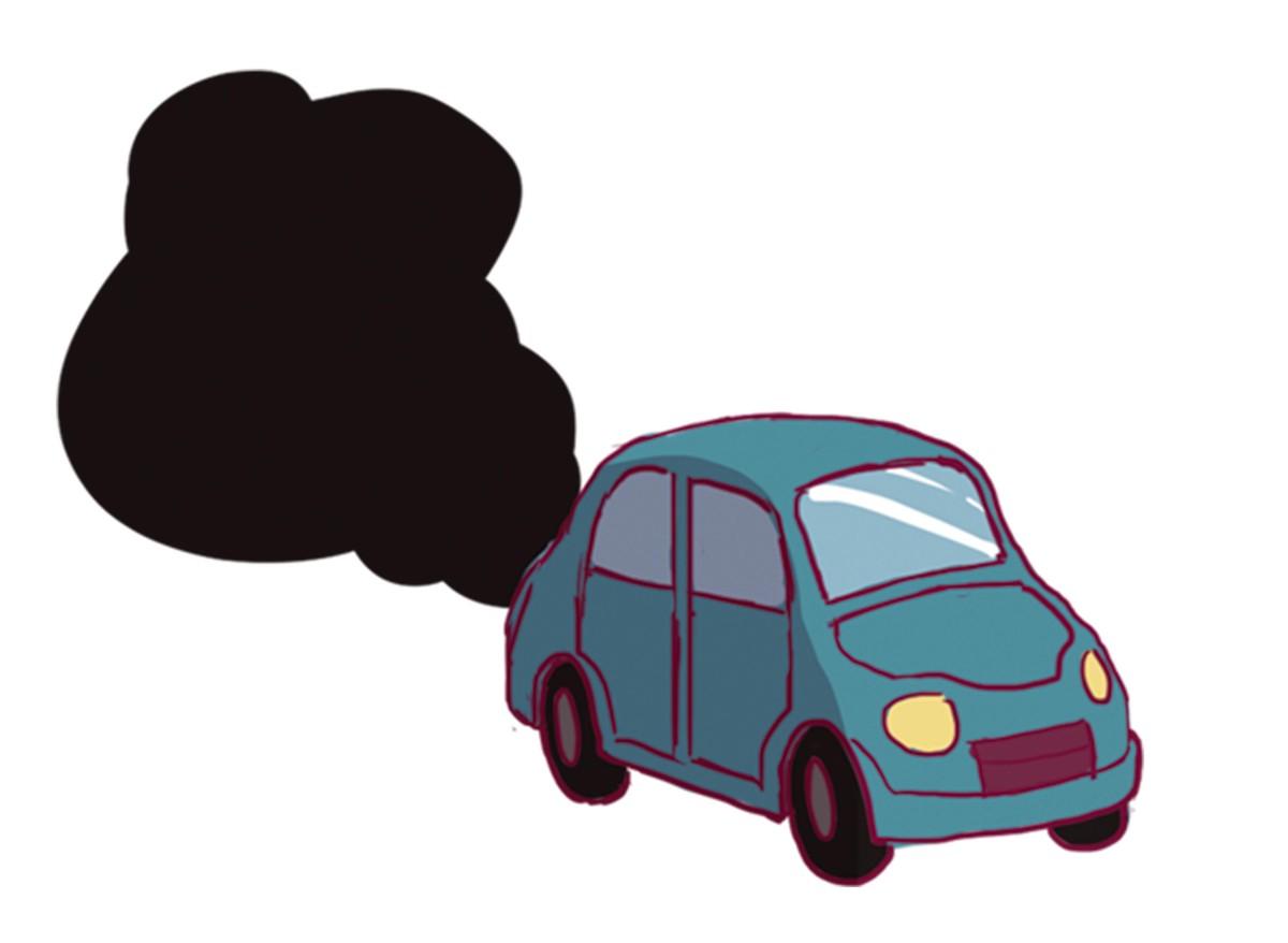 Illustration d'un voiture qui dégage du gaz carbonique