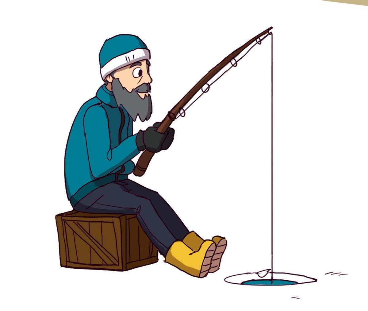 Pêcheur qui pêche sur de la glace