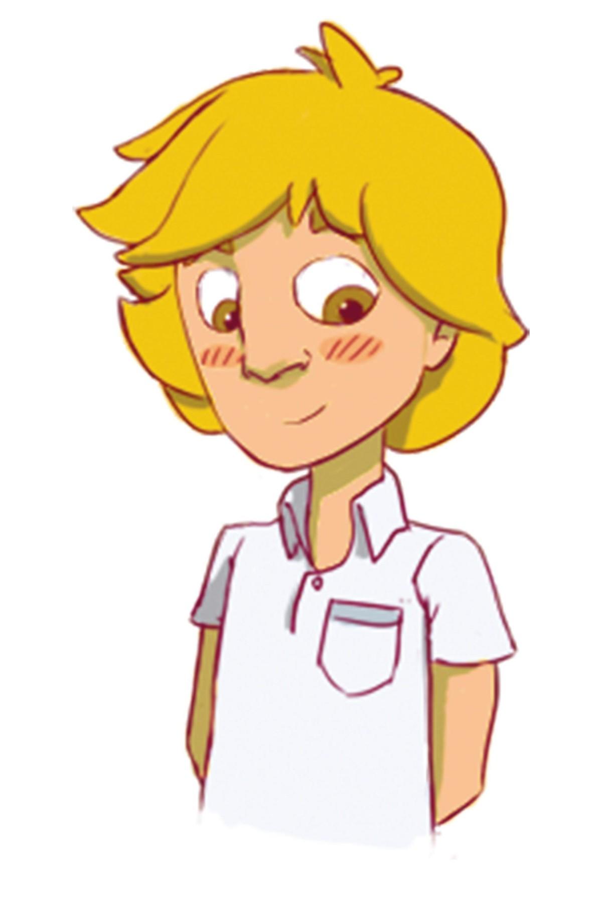 A shy blond boy