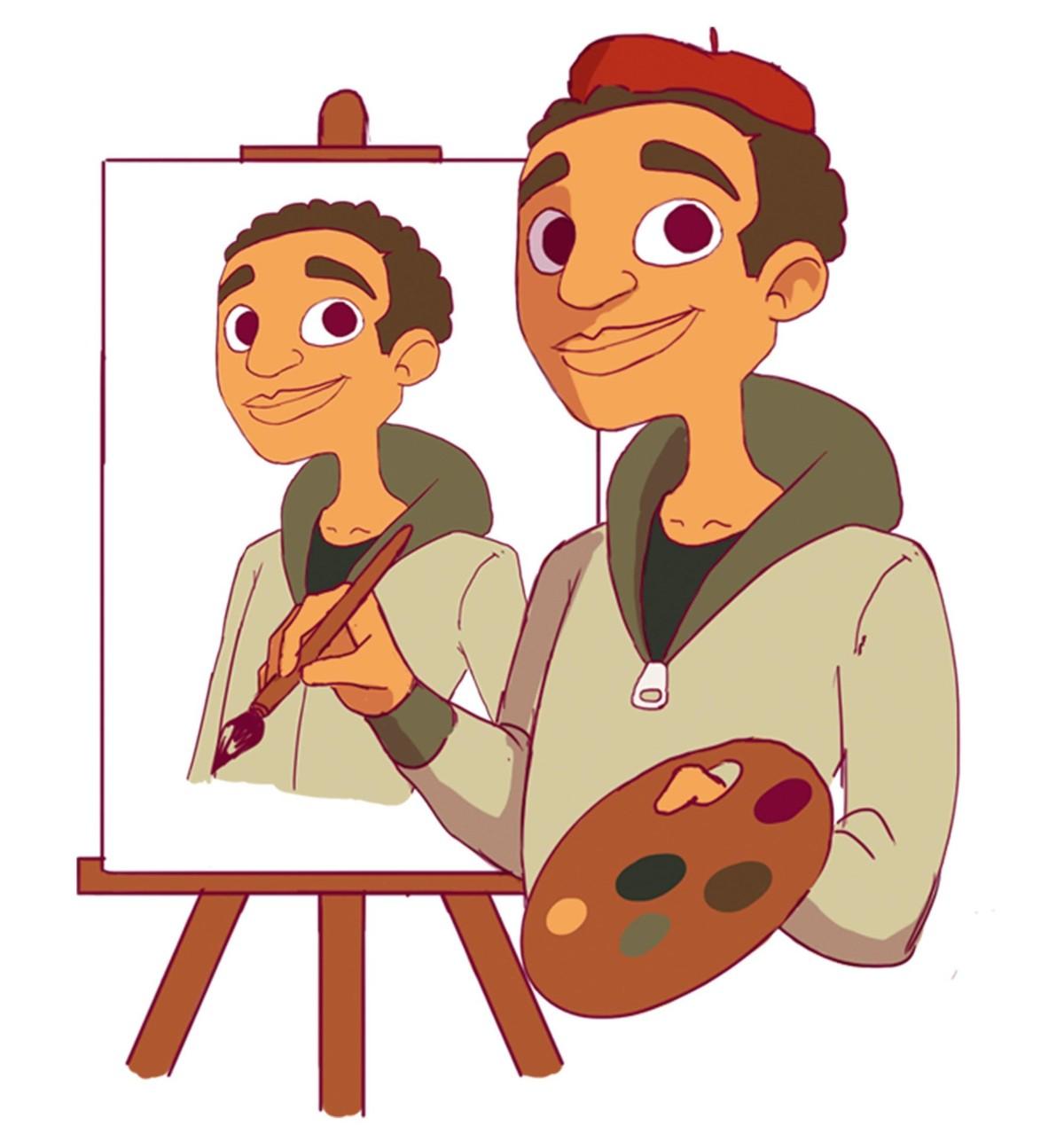 Illustration d'un garçon créant son auto-portrait.