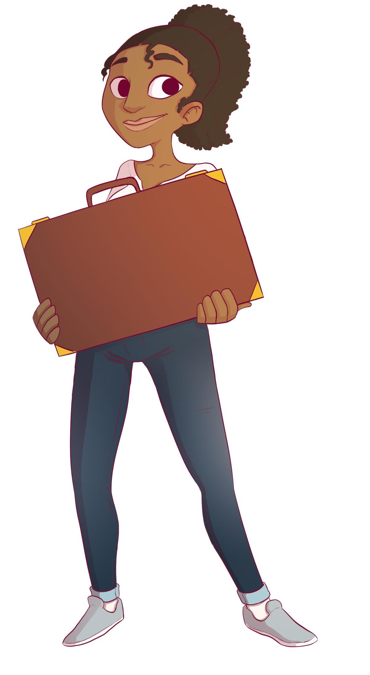 Illustration d'une jeune femme avec une valise dans les mains
