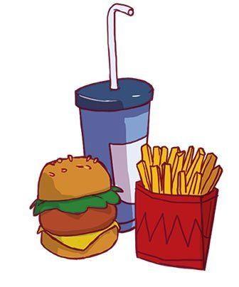 un menu fast food : un burger, des frites et une boisson