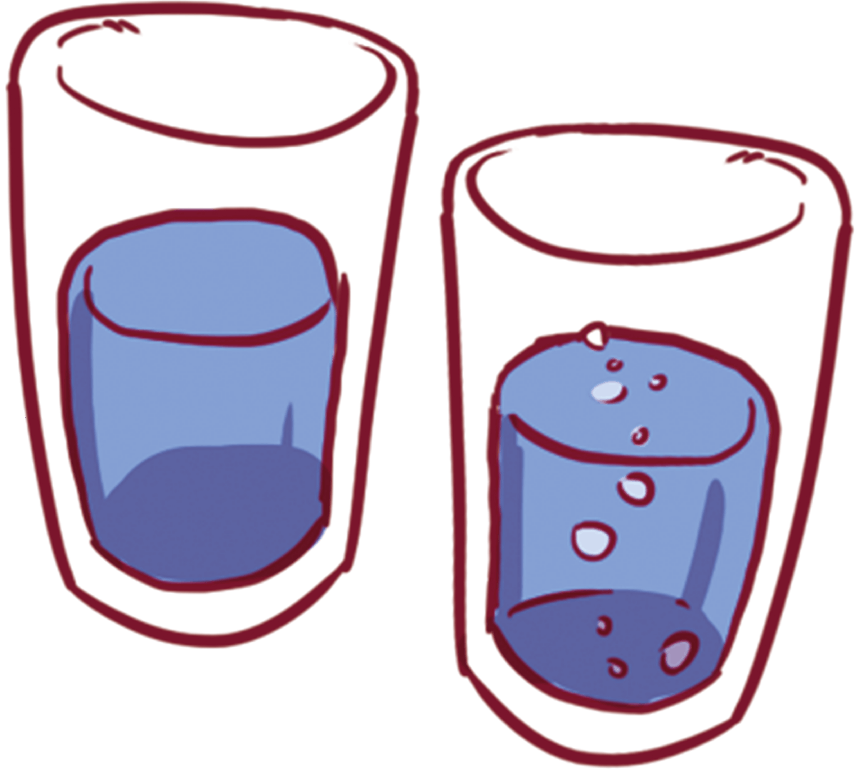 Deux verres d'eau, une pétillante et l'autre plate