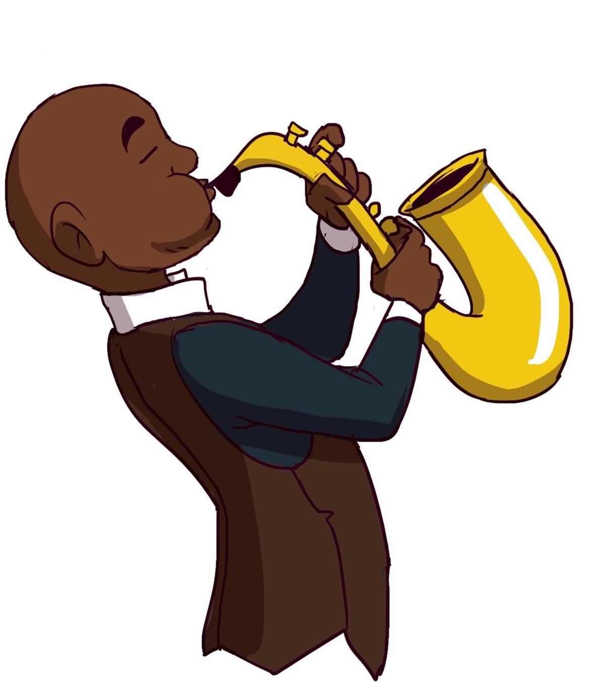 Illustration d'un homme jouant de la trompette.