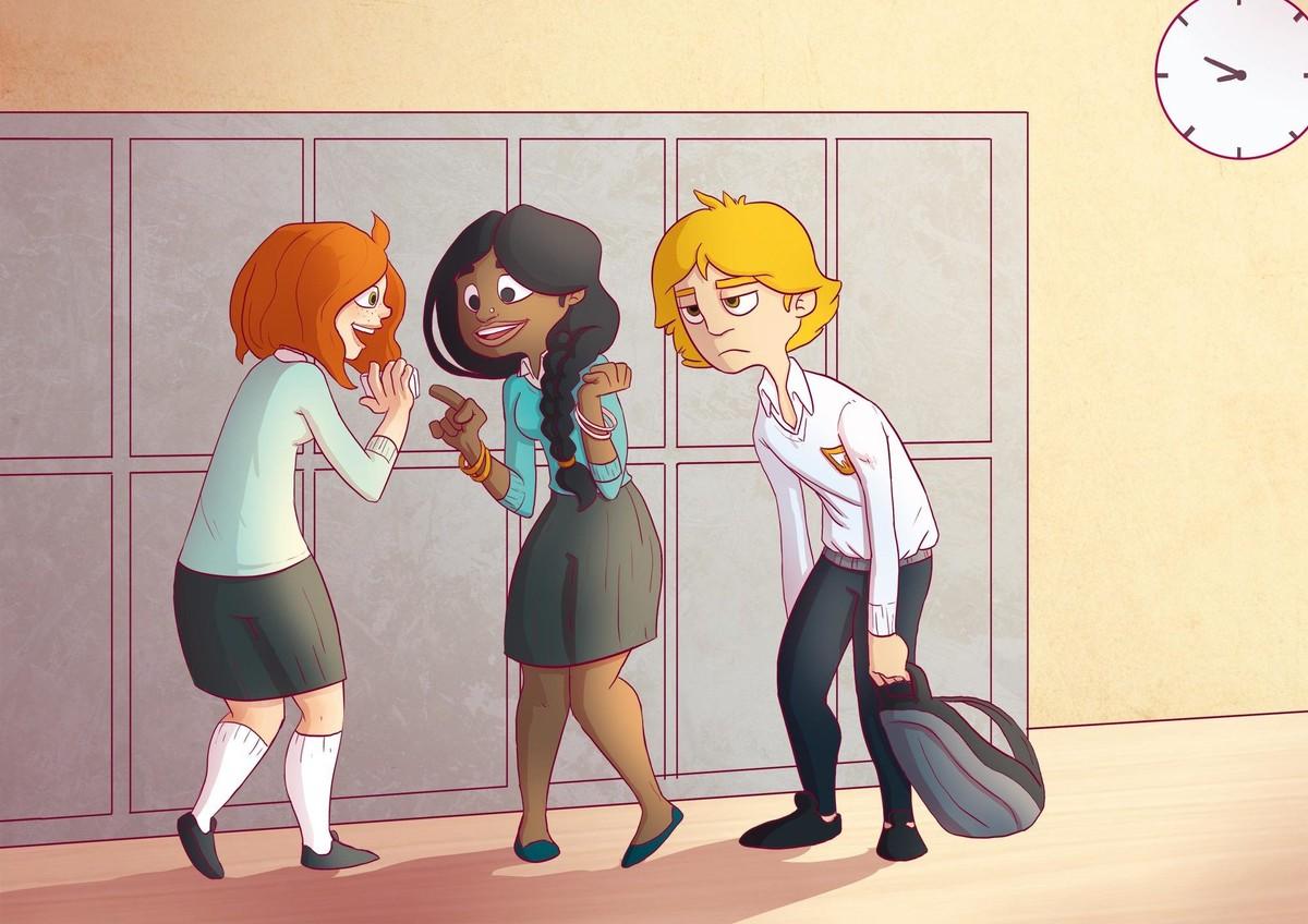 Illustration de Eileen, Mark et Talya à la rentrée.