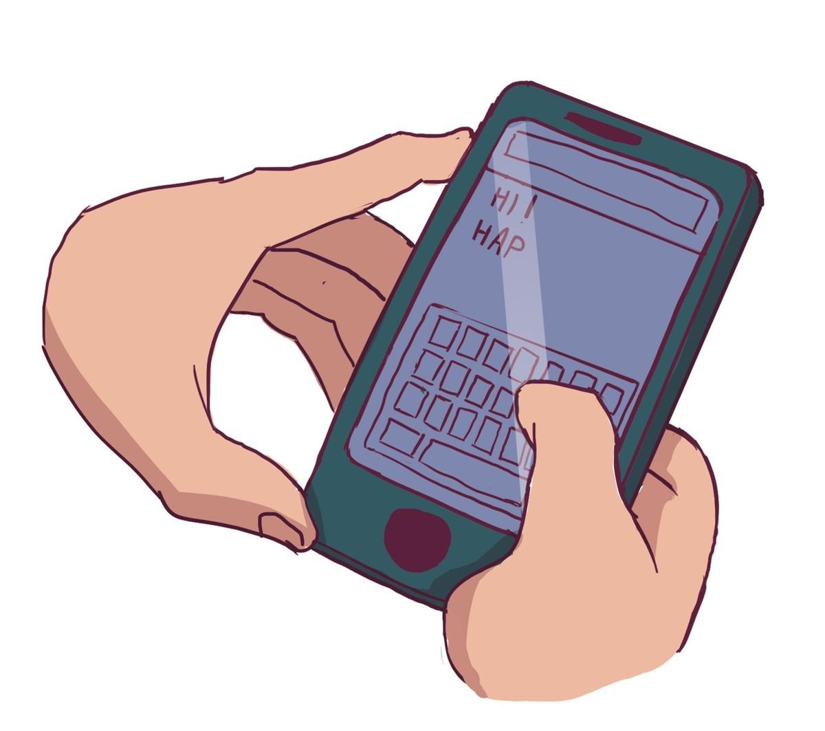 Mains qui écrivent sur un téléphone portable