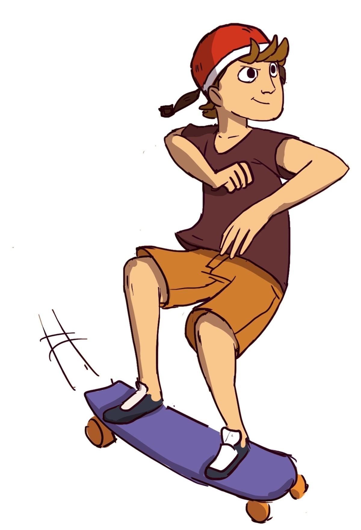 Dessin d'un jeune homme faisant du skate.