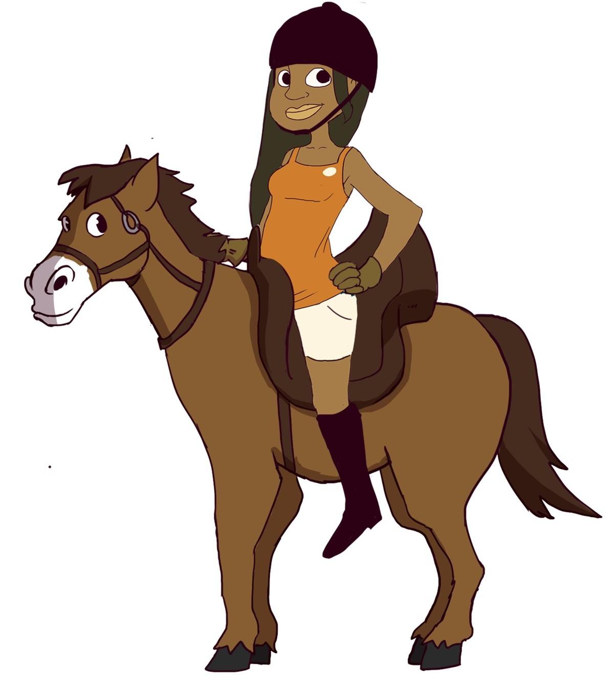 Dessin d'une jeune femme sur un cheval