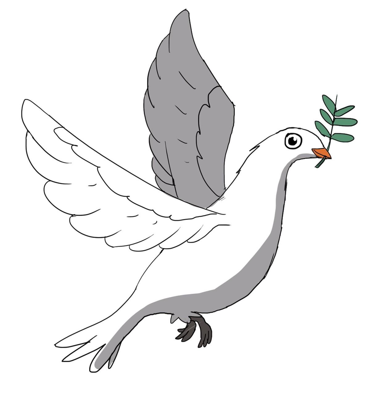 Dessin d'une colombe portant un rameau d'olivier