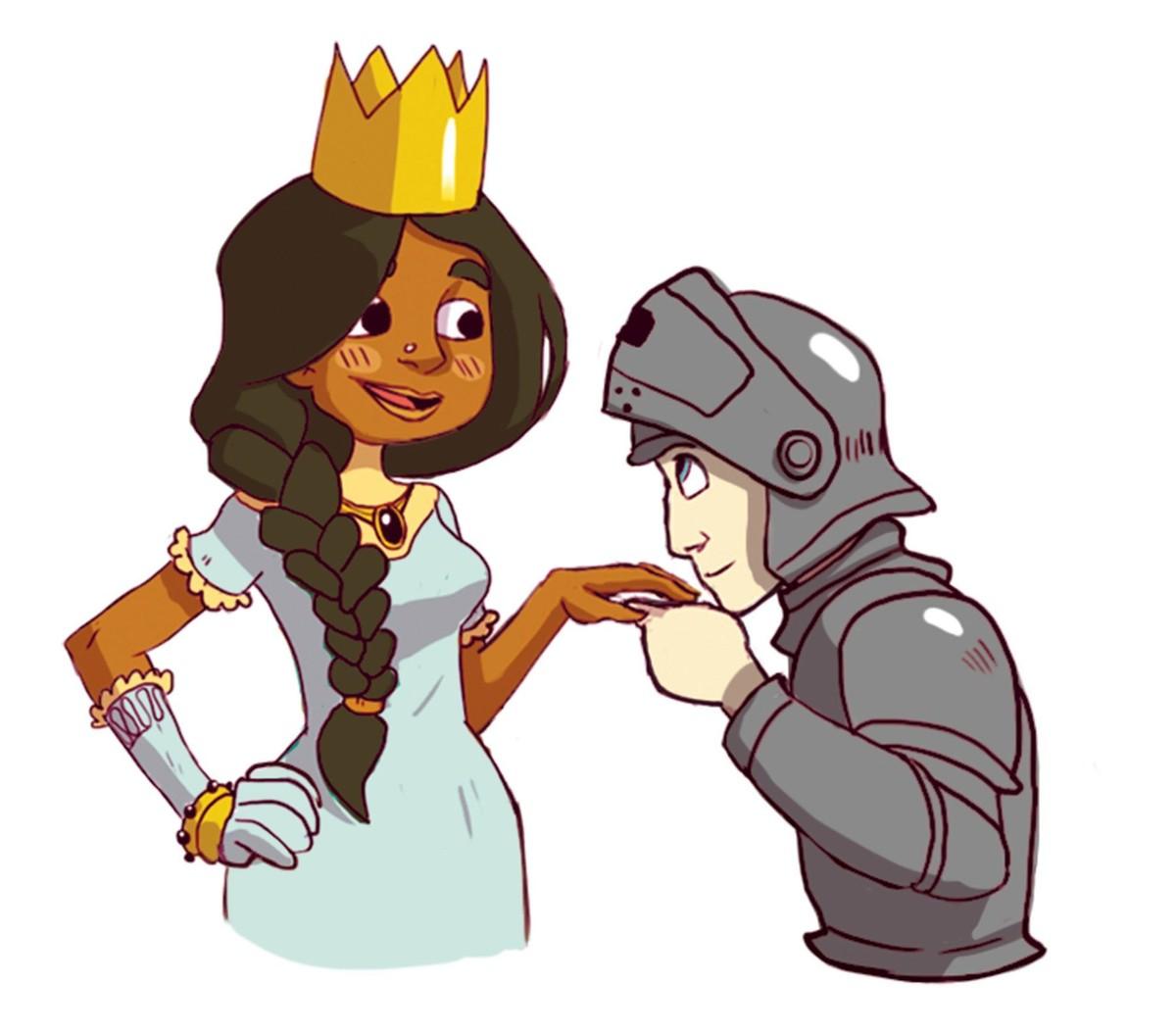 Chevalier qui fait un baise-main à une princesse