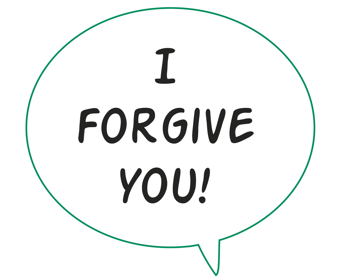 Bulle de conversation dans laquelle est écrit : I forgive you!