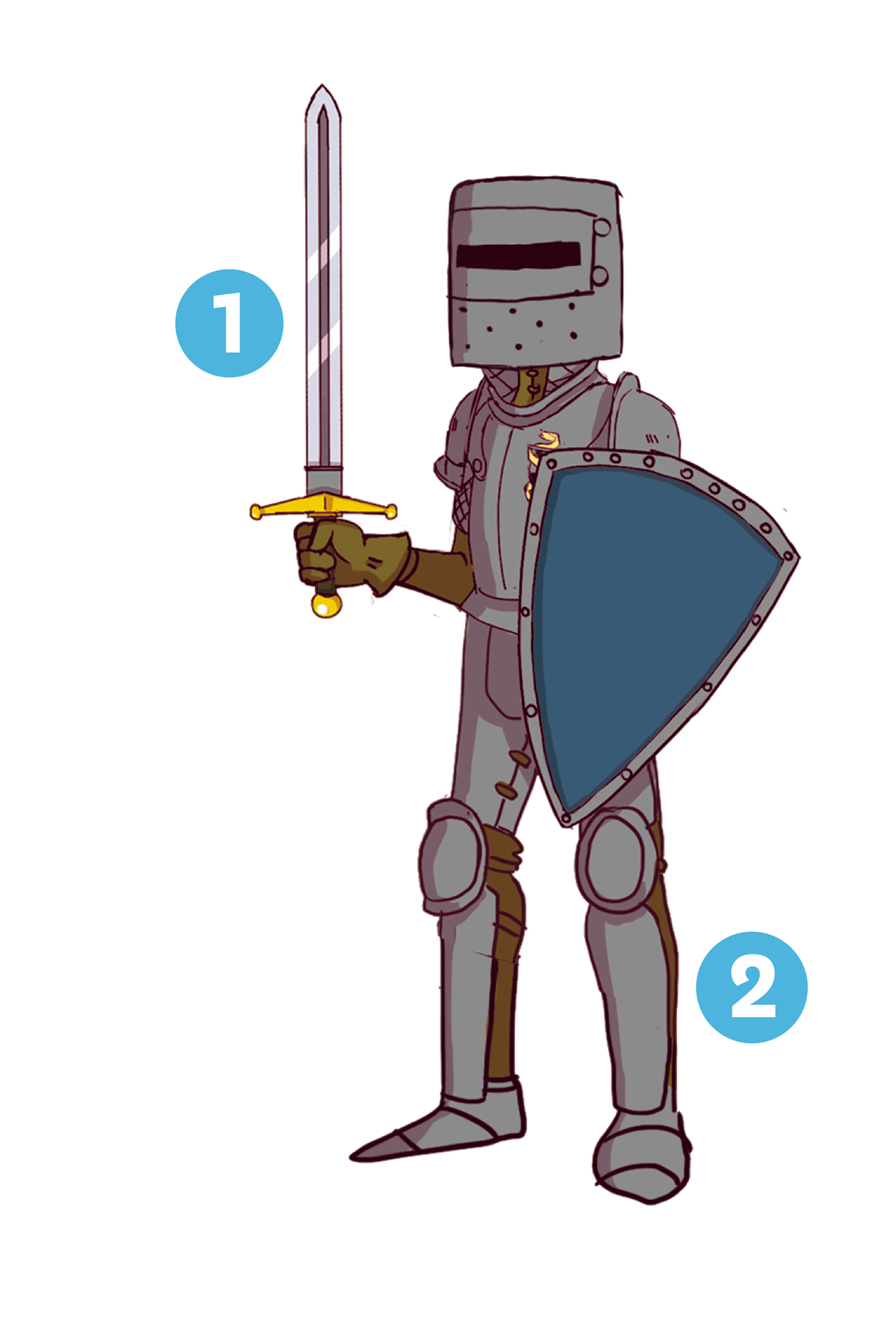 Un chevalier avec une épée, un bouclier et une armure