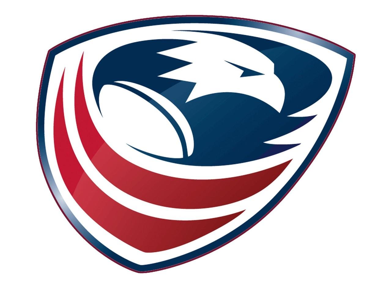 Rugby team emblem, an eagle red and blue