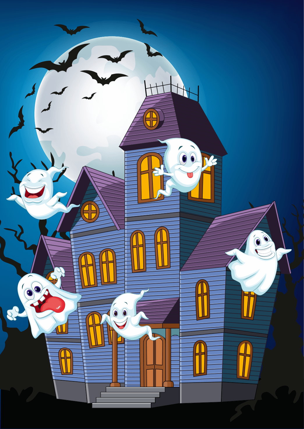 Dessin d'une maison avec des fantômes