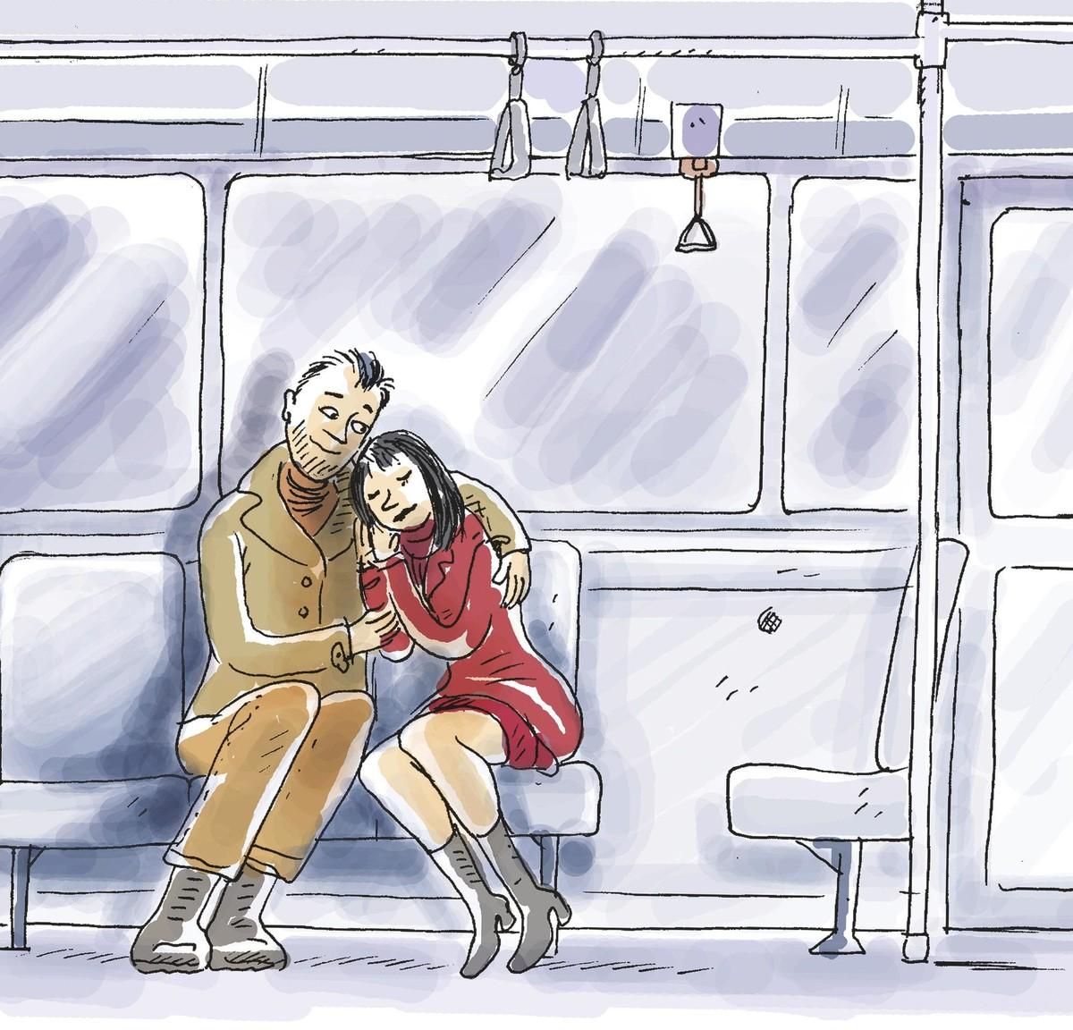 Couple dans le métro