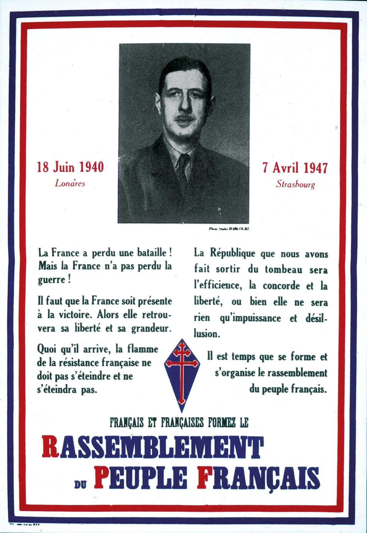 La fondation du parti politique de De Gaulle.