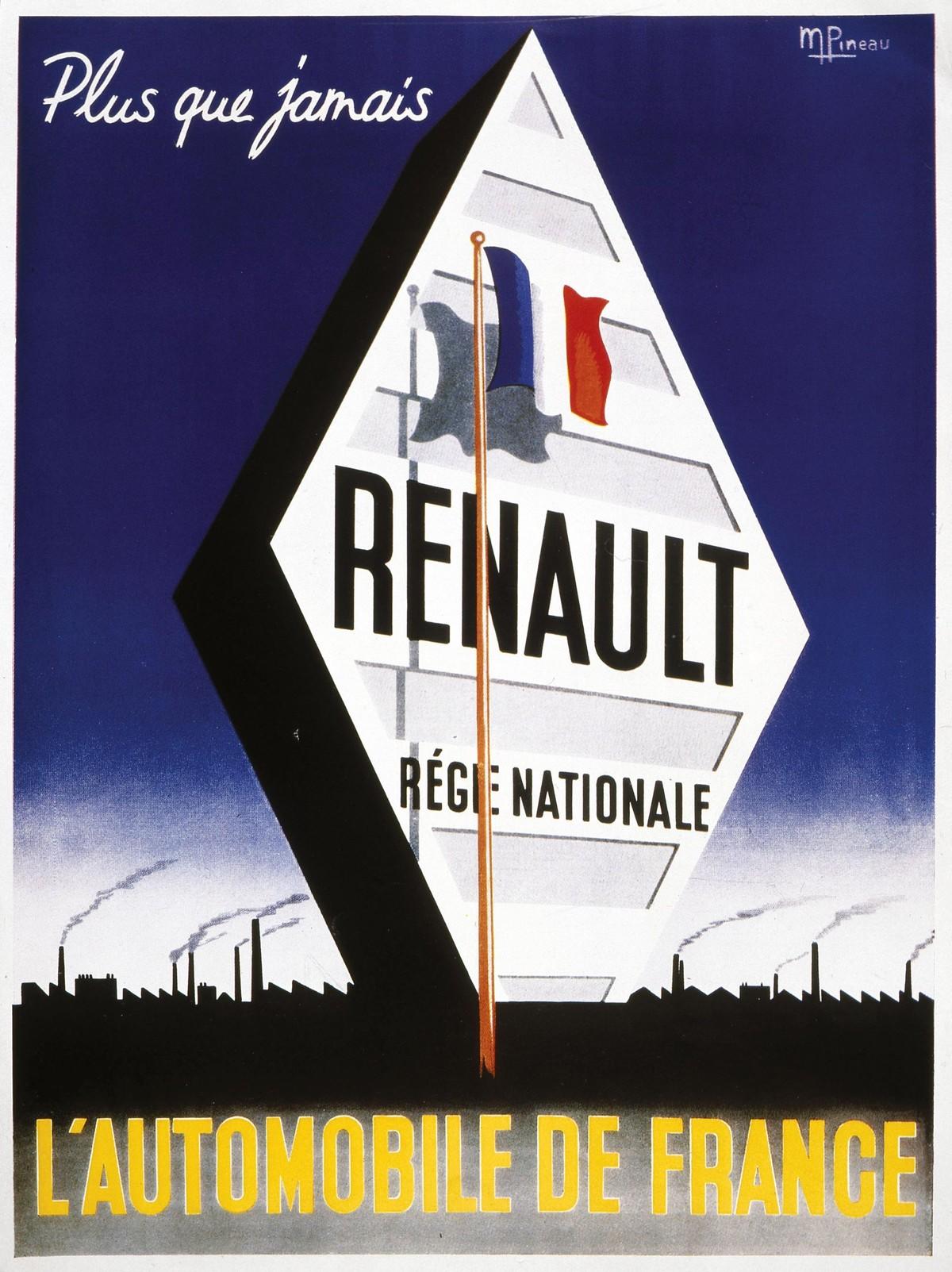 
Publicité Renault, entreprise accusée de collaboration et nationalisée, 1945.