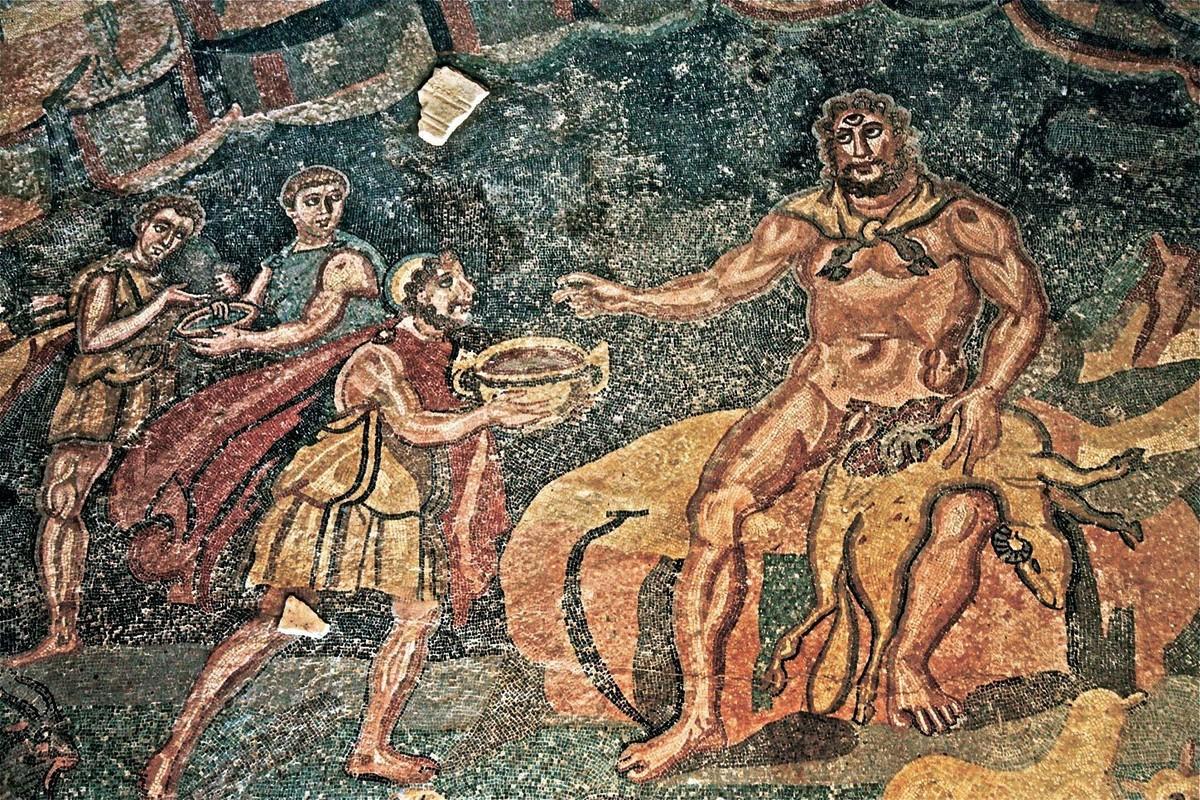 Ulysse offre une coupe
 de vin au cyclope
 Polyphème