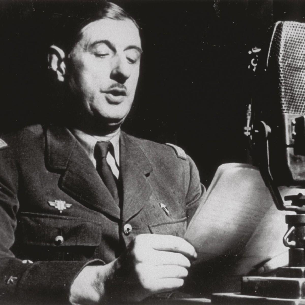 Portrait de Charles de Gaulle donnant son discours.
