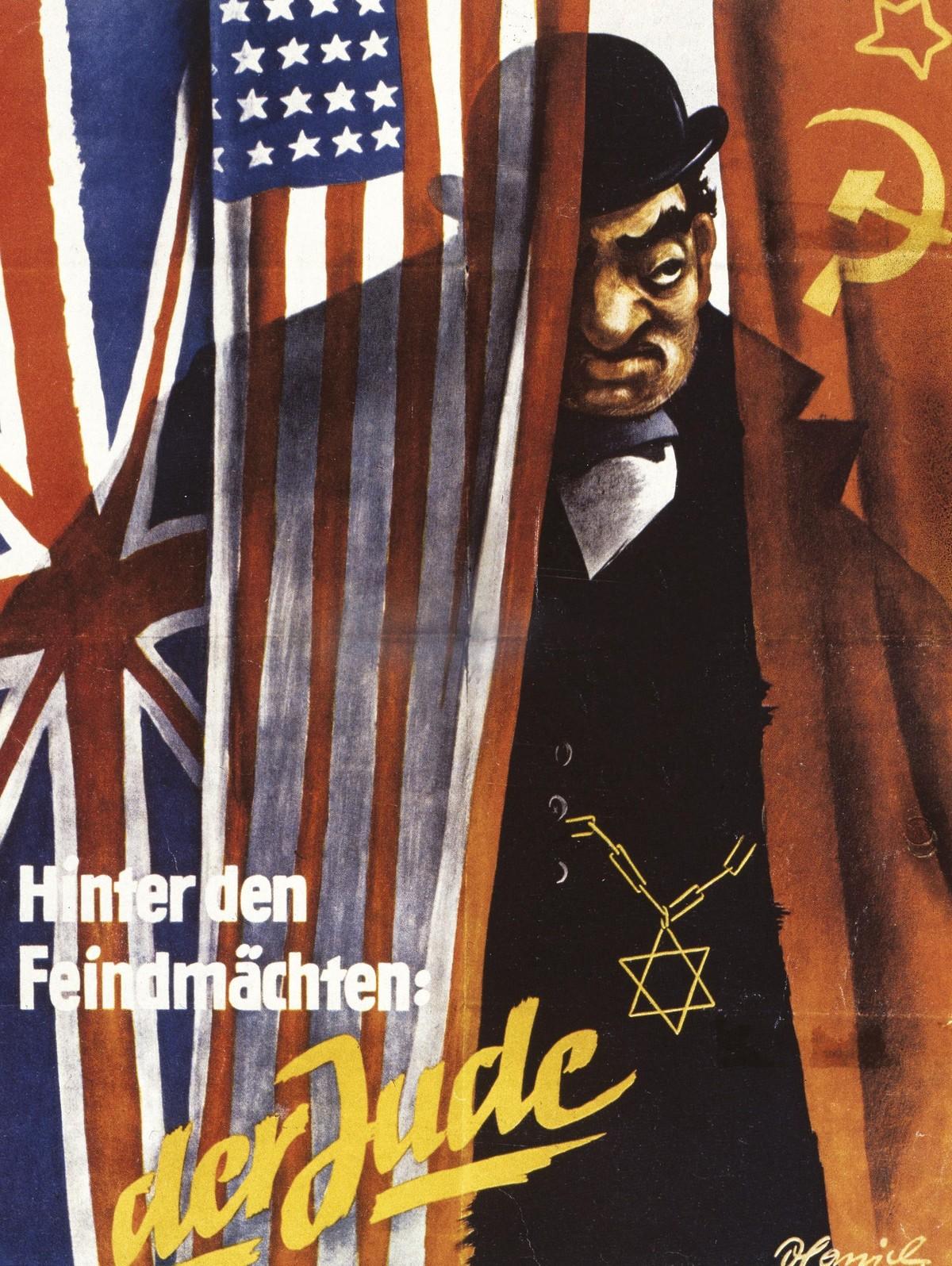« Derrière les forces ennemies : le Juif » affiche nazie, 1942.