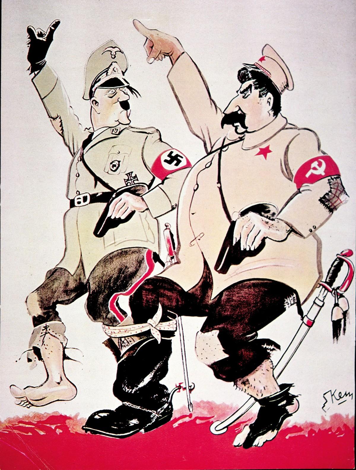 Caricature d'Hitler et Staline, 1939.