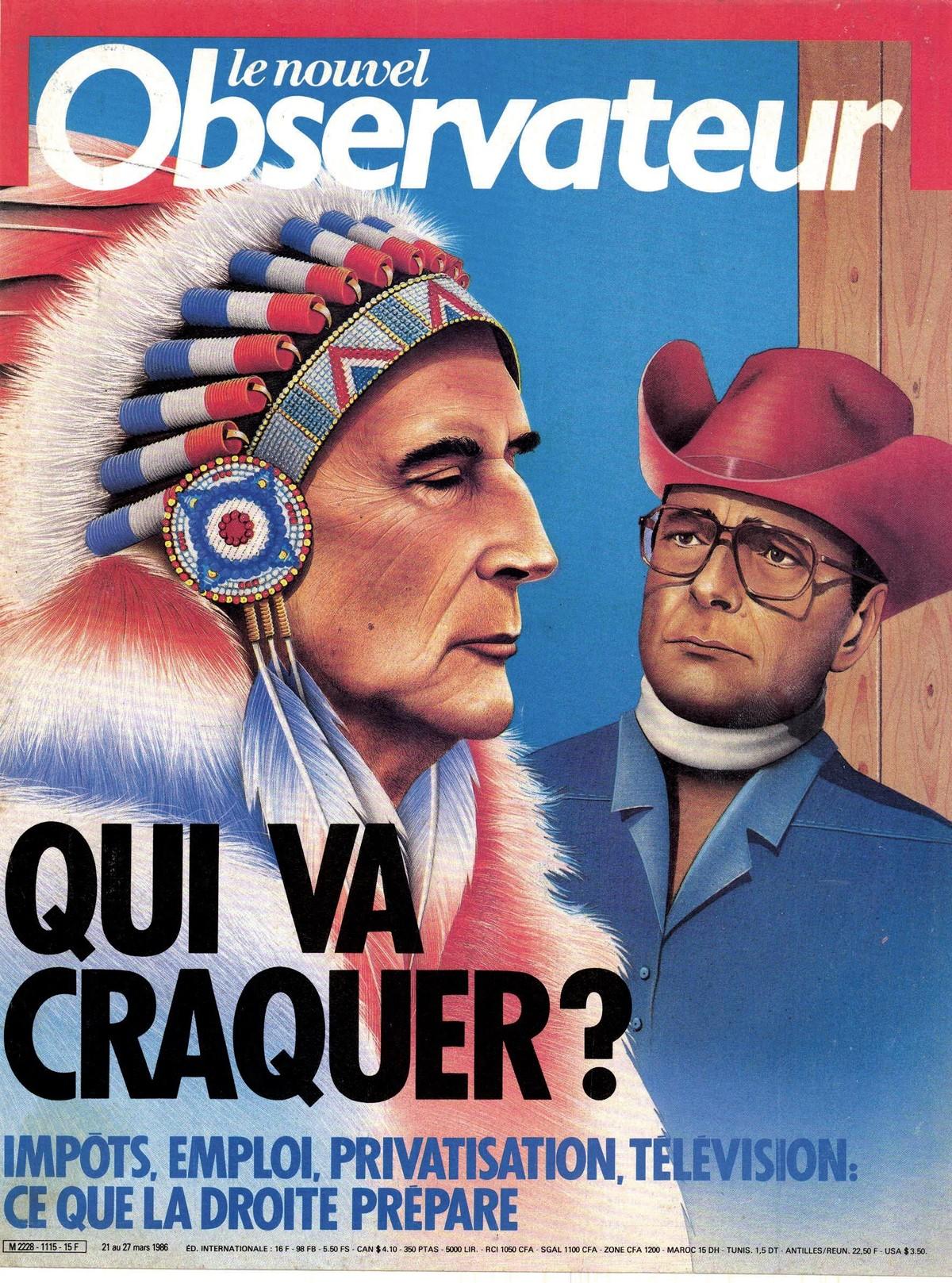 Une du magazine Le nouvel Observateur pour la première cohabitation, entre François Mitterrand et Jacques Chirac en 1986.