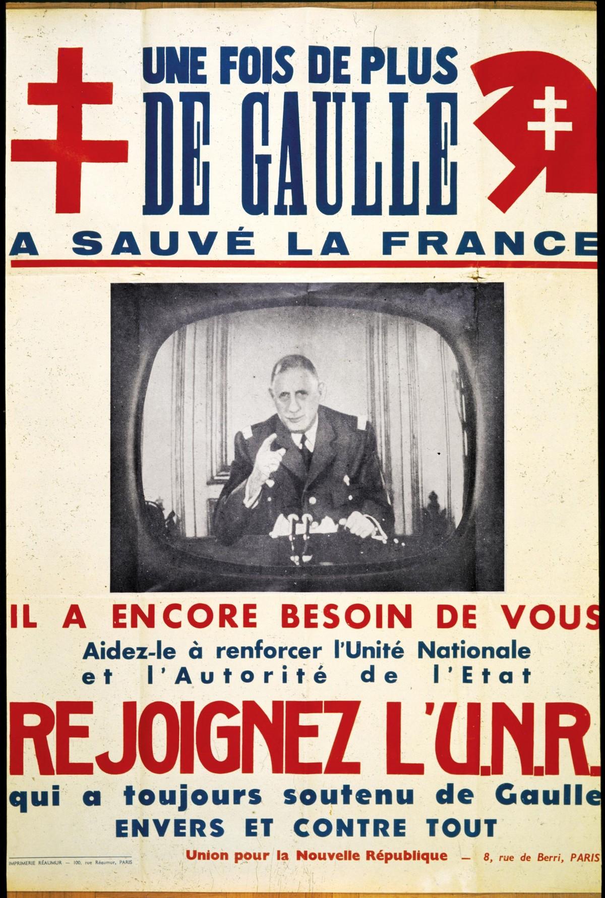 Affiche de l'UNR, parti politique de De Gaulle, 1958.