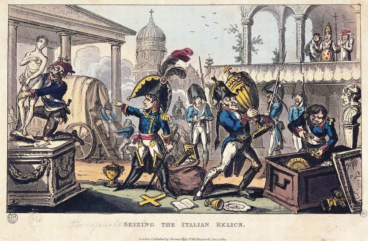 Napoléon Ier conduit le pillage de l'armée française en Italie, caricature de James Gillray, 1814.