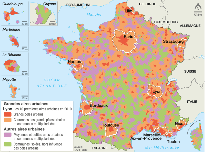 Carte sur les aires urbaines en France