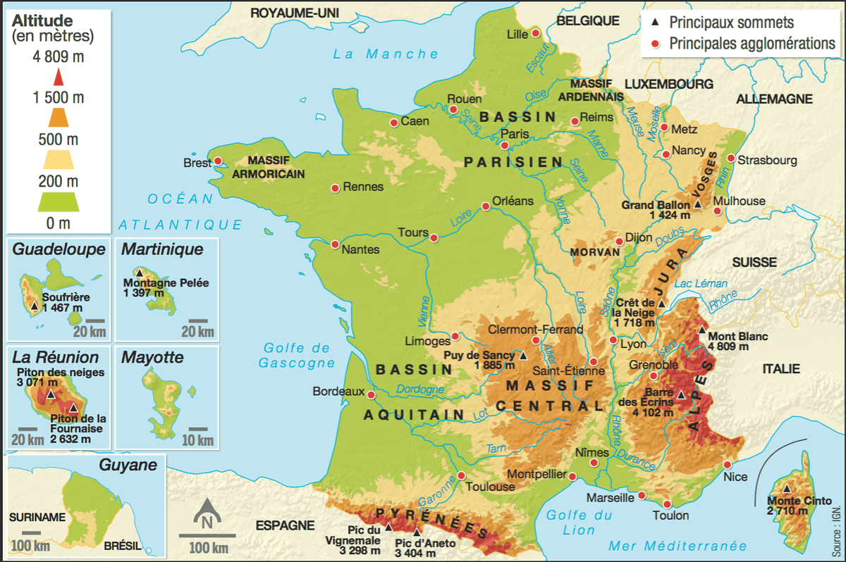 Doc. 2 : Carte du relief de la France