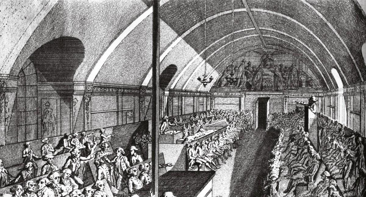 Une séance au club des Jacobins en 1791, gravure, fin XVIIIe siècle.