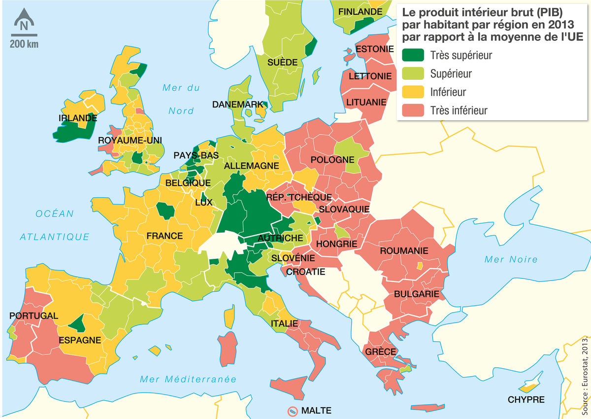 Les 28 États membres : différents niveaux de richesse
