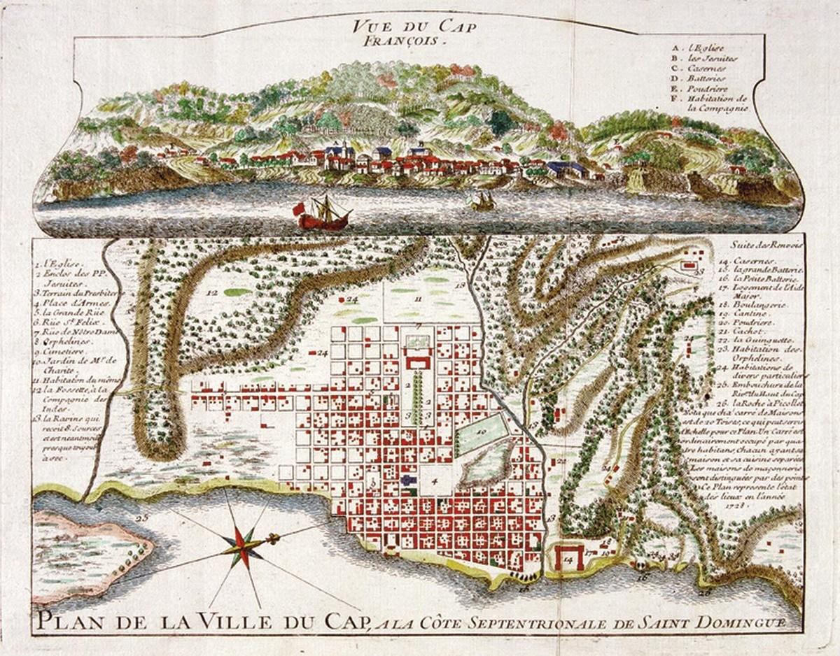 Le Cap-Français, principale ville de la colonie française de Saint-Domingue, gravure anonyme de 1728.