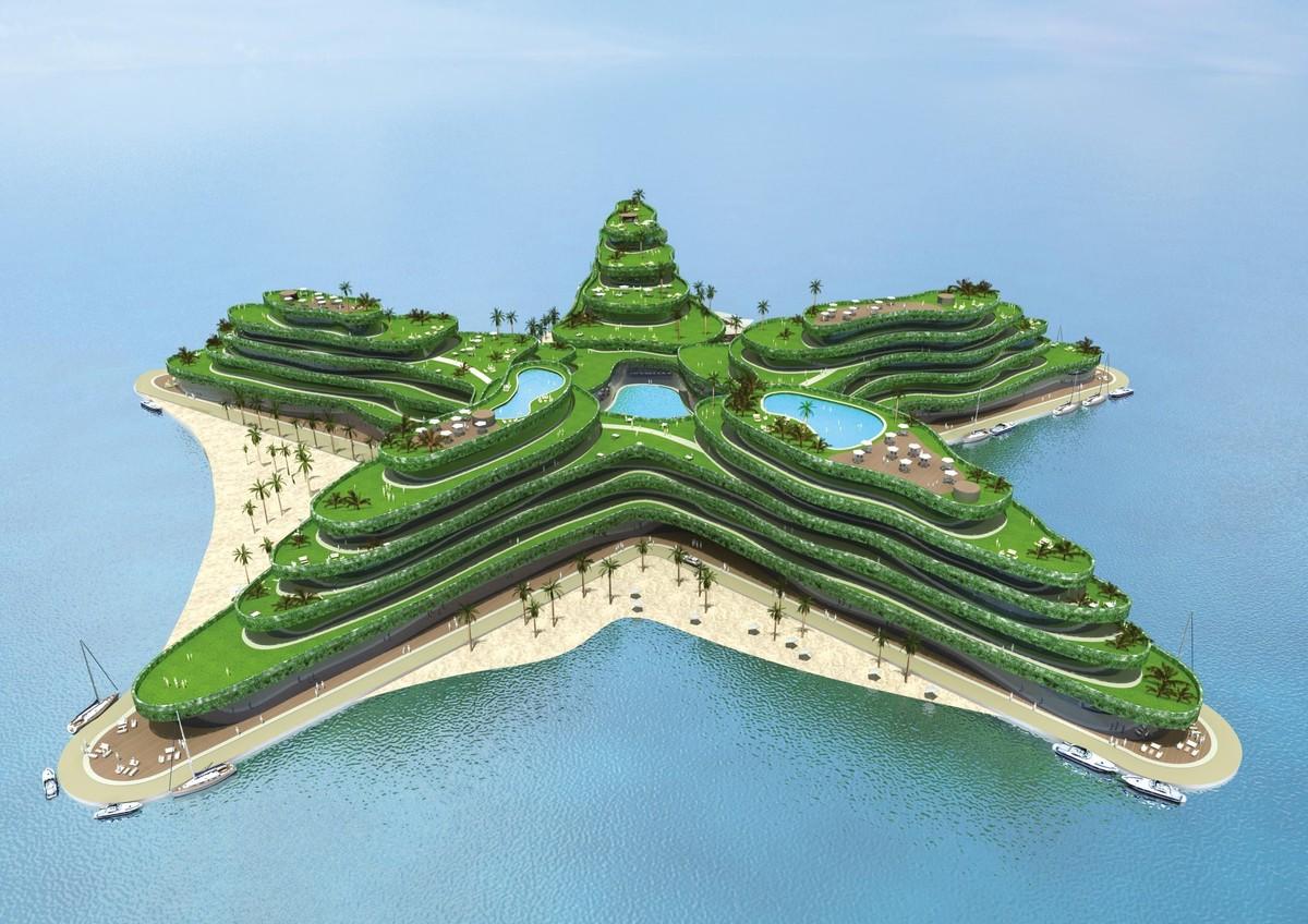 Projet d'ile flottante « Lagoon 5 », aux Maldives.
