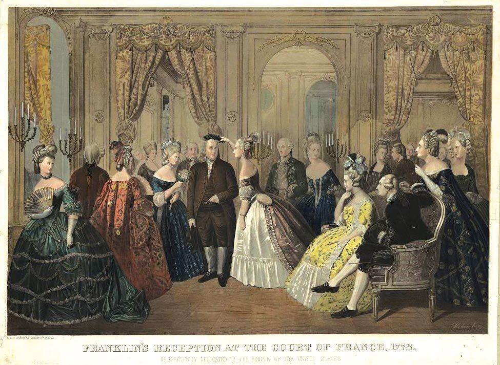 La réception de Franklin à la cour de France, 1860 (bibliothèque du Congrès, Washington).